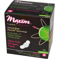 3 PACK of Maxim Hygiene Products, Ultra Thin Winged Pads, Natural Silver MaxION Technology, Super, 10 Pads