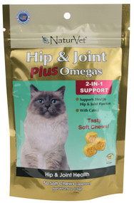 NaturVet Naturals Hip and Joint Plus Omegas for Cats - 50 Soft Chews