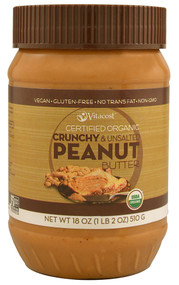 3 PACK of Vitaco Certified Organic Crunchy & Unsalted Peanut Butter - Gluten Free and Non-GMO -- 18 oz (510 g)