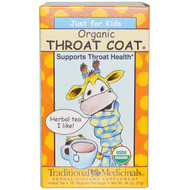 Traditional Medicinals, Just for Kids, Organic Throat Coat, Naturally Caffeine Free Herbal Tea, 18 Wrapped Tea Bags, .96 oz (27 g)