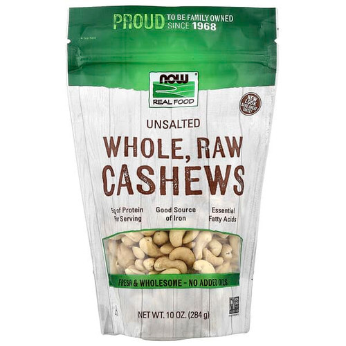 <img alt="NOW Foods, Real Food, Whole Raw Cashews, Unsalted, 10 oz (284 g)" title="NOW Foods, Real Food, Whole Raw Cashews, Unsalted, 10 oz (284 g),733739070654"