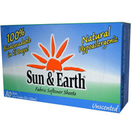 Sun & Earth, Fabric Softener Sheets, Unscented, 80 Perforated Sheets, 6.4 in x 9 in Each