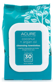3 PACK of Acure Brightening Towelettes Coconut -- 30 Towelettes