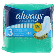 Always, Ultra Thin with Wings, Size 3, Extra Long, 14 Pads