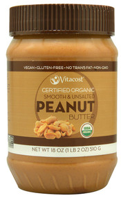 3 PACK of Vitaco Certified Organic Smooth & Unsalted Peanut Butter -- 18 oz (510 g)