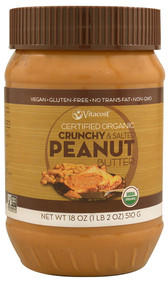 3 PACK of Vitaco Certified Organic Crunchy & Salted Peanut Butter - Gluten Free and Non-GMO -- 18 oz (510 g)