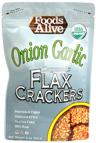 3 PACK of Foods Alive Organic Flax Crackers Onion Garlic -- 4 oz