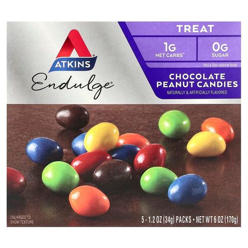 <img alt="Atkins, Endulge, Chocolate Peanut Candies, 5 Packs, 1.2 oz (34 g) Each" title="Atkins, Endulge, Chocolate Peanut Candies, 5 Packs, 1.2 oz (34 g) Each,637480075756"