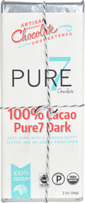 Pure 7 Chocolate 100% Cacao Dark Chocolate Bar Unsweetened  Dark Chocolate - 2 oz