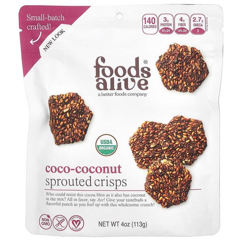 <img alt="Foods Alive, Sprouted Crisps, Coco-Coconut, 4 oz (113 g)" title="Foods Alive, Sprouted Crisps, Coco-Coconut, 4 oz (113 g),891551000713"