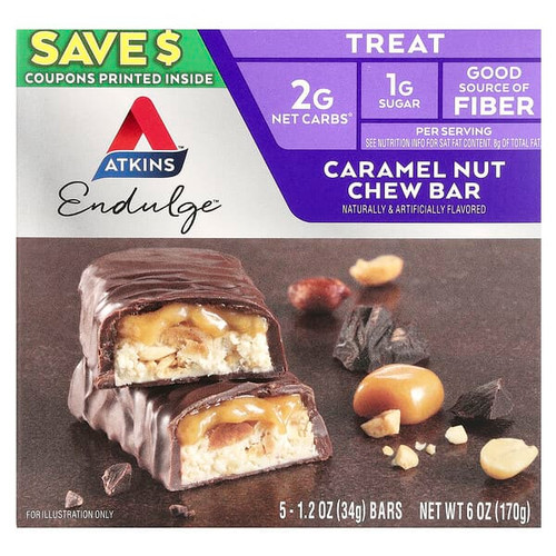 <img alt="Atkins, Endulge, Caramel Nut Chew Bar, 5 Bars, 1.2 oz (34 g) Each" title="Atkins, Endulge, Caramel Nut Chew Bar, 5 Bars, 1.2 oz (34 g) Each,637480075022"