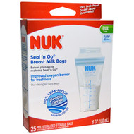 3 PACK of NUK, Seal 'n Go Breast Milk Bags, 25 Storage Bags, 6 oz (180 ml) Each