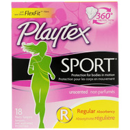 Playtex, Sport, Regular, Unscented, 18 Plastic Tampons