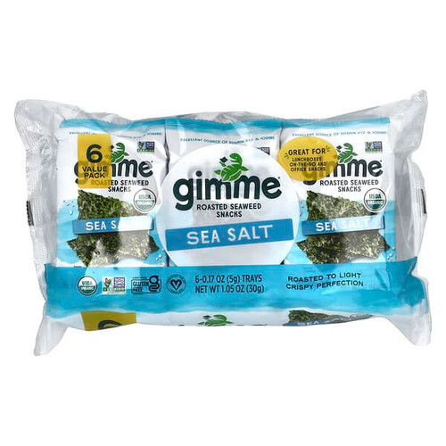 <img alt="gimMe, Roasted Seaweed Snacks, Sea Salt, 6 Pack, 0.17 oz (5 g) Each" title="gimMe, Roasted Seaweed Snacks, Sea Salt, 6 Pack, 0.17 oz (5 g) Each,851093004198"