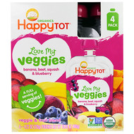 Happy Family Organics, HappyTot, Love My Veggies, Banana, Beet, Squash & Blueberry, 4 Pouches, 4.22 oz (120 g) Each
