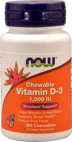 3 PACK of Now Foods, Chewable Vitamin D-3, Natural Fruit Flavor, 1,000 IU, 180 Chewables