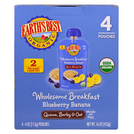 Earths Best, Wholesome Breakfast, Organic Blueberry Banana Flax and Oat Pouches, 6 + Months, 4 Pack, 4.0 oz (113 g) Each