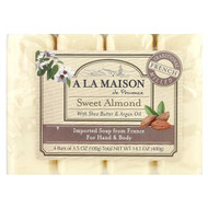 <img alt="A La Maison de Provence, Hand & Body Bar Soap, Sweet Almond, 4 Bars, 3.5 oz (100 g) Each" title="A La Maison de Provence, Hand & Body Bar Soap, Sweet Almond, 4 Bars, 3.5 oz (100 g) Each,817252010967"