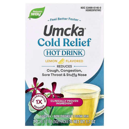 <img alt="Natures Way, Umcka, Cold Relief, Hot Drink Mix, Ages 6+, Lemon, 10 Packets, 0.17 oz (5 g) Each" title="Natures Way, Umcka, Cold Relief, Hot Drink Mix, Ages 6+, Lemon, 10 Packets, 0.17 oz (5 g) Each,033674151464"