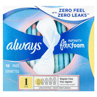 <img alt="Always, Infinity Flex Foam with Wings, Size 1, Regular Flow, Unscented, 18 Pads" title="Always, Infinity Flex Foam with Wings, Size 1, Regular Flow, Unscented, 18 Pads,037000117131"