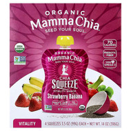 <img alt="Mamma Chia, Organic Chia Squeeze Vitality Snack, Strawberry Banana, 4 Pack, 3.5 oz (99 g) Each" title="Mamma Chia, Organic Chia Squeeze Vitality Snack, Strawberry Banana, 4 Pack, 3.5 oz (99 g) Each,856516002263"