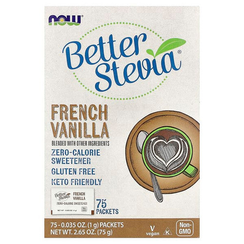 <img alt="NOW Foods, BetterStevia, Zero-Calorie Sweetener, French Vanilla, 75 Packets, 0.035 oz (1 g) Each" title="NOW Foods, BetterStevia, Zero-Calorie Sweetener, French Vanilla, 75 Packets, 0.035 oz (1 g) Each,733739068637"