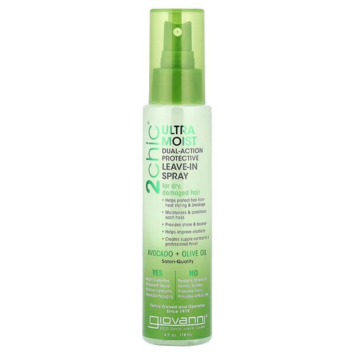 <img alt="Giovanni, 2chic, Ultra Moist Dual-Action Protective Leave-In Spray, For Dry, Damaged Hair, Avocado + Olive Oil, 4 fl oz (118 ml)" title="Giovanni, 2chic, Ultra Moist Dual-Action Protective Leave-In Spray, For Dry, Damaged Hair, Avocado + Olive Oil, 4 fl oz (118 ml),716237184061"