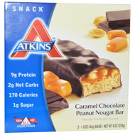 Atkins, Snack, Caramel Chocolate Peanut Nougat Bar, 5 Bars, 1.6 oz (44 g) Each