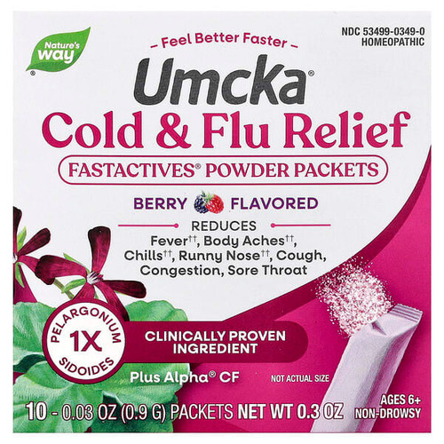 <img alt="Natures Way, Umcka, Cold + Flu Relief Fastactives Powder Packets, Ages 6+, Berry, 10 Packets, 0.03 oz (0.9 g) each" title="Natures Way, Umcka, Cold + Flu Relief Fastactives Powder Packets, Ages 6+, Berry, 10 Packets, 0.03 oz (0.9 g) each,033674153499"