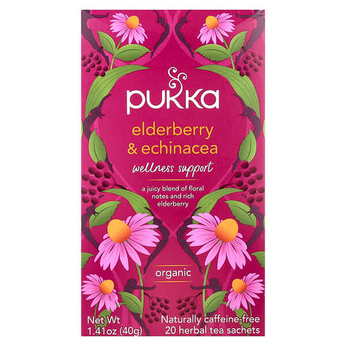 <img alt="Pukka Herbs, Organic Herbal Tea, Elderberry & Echinacea, Caffeine Free, 20 Sachets, 1.41 oz (40 g)" title="Pukka Herbs, Organic Herbal Tea, Elderberry & Echinacea, Caffeine Free, 20 Sachets, 1.41 oz (40 g),813026020064"
