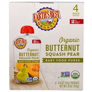 Earths Best, Organic Butternut Squash Pear, Baby Food Puree, 6+ Months, 4 Pouches, 4.0 oz (113 g) Each