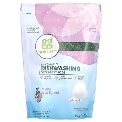 <img alt="Grab Green, Automatic Dishwashing Detergent Pods, Thyme with Fig Leaf, 24 Loads, 15.2 oz (432 g)" title="Grab Green, Automatic Dishwashing Detergent Pods, Thyme with Fig Leaf, 24 Loads, 15.2 oz (432 g),899696002760"