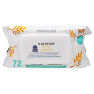 ATTITUDE, Sensitive Skin Care, Baby, Natural Baby Wipes, Fragrance Free, 72 Wipes
