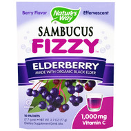 3 PACK OF Natures Way, Sambucus Fizzy, Elderberry, Berry Flavor, 1,000 mg, 10 Packets, 7.7 g Each