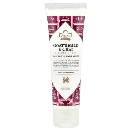 <img alt="Nubian Heritage, Hand Cream, Goats Milk & Chai, 4 fl oz (118 ml)" title="Nubian Heritage, Hand Cream, Goats Milk & Chai, 4 fl oz (118 ml),764302123118"