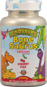 Kal, Dinosaurs Bone-a-Saurus Calcium,  Cherry Fizz - 60 Chewables