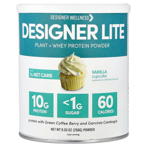 <img alt="Designer Wellness, Designer Lite, Plant + Whey Protein Powder, Vanilla Cupcake, 9.03 oz (256 g)" title="Designer Wellness, Designer Lite, Plant + Whey Protein Powder, Vanilla Cupcake, 9.03 oz (256 g),844334010249"