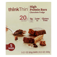 ThinkThin, High Protein Bars, Chocolate Fudge, 5 Bars, 2.1 oz (60 g) Each