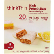 ThinkThin, High Protein Bars, Lemon Delight, 5 Bars, 2.1 oz (60 g) Each
