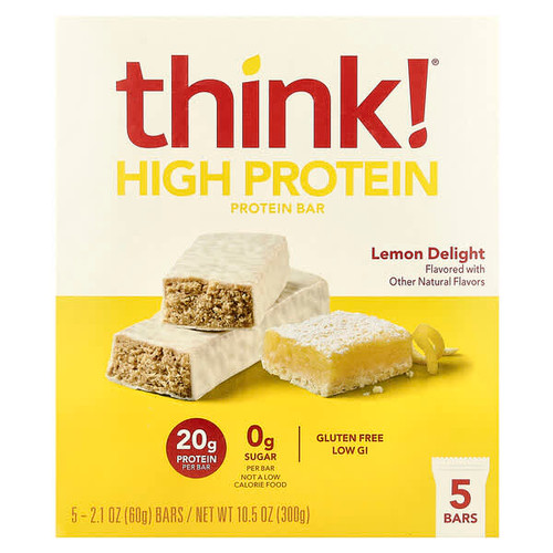 <img alt="Think , High Protein Bars, Lemon Delight, 5 Bars, 2.1 oz (60 g) Each" title="Think , High Protein Bars, Lemon Delight, 5 Bars, 2.1 oz (60 g) Each,753656712970"