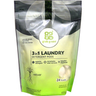 3 PACK of GrabGreen 3-in-1 Laundry Detergent Pods Vetiver -- 24 Pods