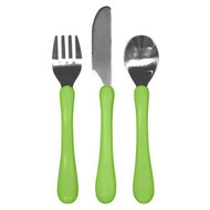 i play Inc., Learning Cutlery Set, 12+ Months, Green Handle, 1 Fork, Knife Spoon