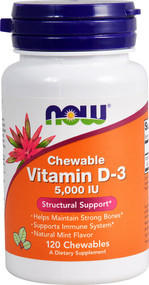 Now Foods, Chewable Vitamin D-3, Natural Mint Flavor, 5,000 IU, 120 Chewables