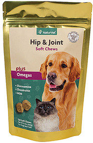 NaturVet Hip and Joint Soft Chews plus Omegas for Dogs and Cats -- 120 Soft Chews