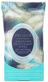 3 PACK of Pacifica Underarm Deodorant Wipes Coconut Milk & Essential Oils -- 30 Pre-Moistened Natural Towelettes