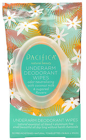Pacifica Underarm Deodorant Wipes Coconut Milk & Sugared Flowers - 30 Pre-Moistened Natural Towelettes