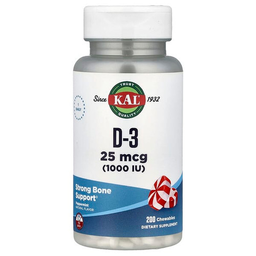 <img alt="KAL, D-3, Peppermint, 25 mcg (1,000 IU), 200 Chewables" title="KAL, D-3, Peppermint, 25 mcg (1,000 IU), 200 Chewables,021245903437"