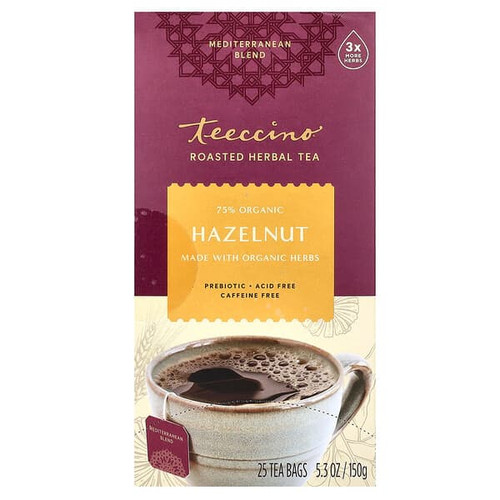 <img alt="Teeccino, Roasted Herbal Tea, Hazelnut, Caffeine Free, 25 Tea Bags, 5.3 oz (150 g)" title="Teeccino, Roasted Herbal Tea, Hazelnut, Caffeine Free, 25 Tea Bags, 5.3 oz (150 g),795239400614"