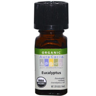 Aura Cacia, Pure Essential Oil, Organic Eucalyptus, 0.25 fl oz (7.4 ml)