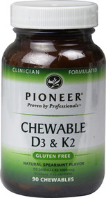 Pioneer Nutritional Formulas, Chewable D3 & K2, Natural Spearmint, 90 Chewables
